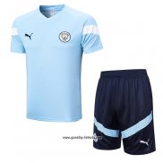 Trainingsanzug Manchester City Kurzarm 2022-2023 Blau - Kurze Hose