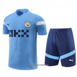 Trainingsanzug Manchester City Kurzarm 2022-2023 Blau - Kurze Hose