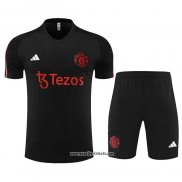 Trainingsanzug Manchester United Kurzarm 2023-2024 Schwarz - Kurze Hose