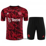 Trainingsanzug Manchester United Kurzarm 2023-2024 Rot - Kurze Hose