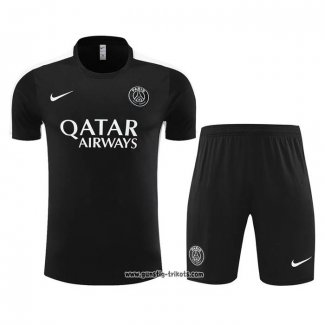 Trainingsanzug Paris Saint-Germain Kurzarm 2023-2024 Schwarz - Kurze Hose