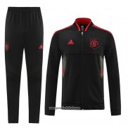 Jacke Trainingsanzug Manchester United 2022-2023 Schwarz y Rot