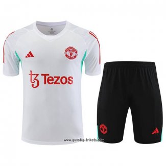 Trainingsanzug Manchester United Kurzarm 2023-2024 WeiB - Kurze Hose