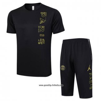 Trainingsanzug Paris Saint-Germain Jordan Kurzarm 2023-2024 Schwarz - Kurze Hose