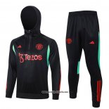 Sweatshirt Trainingsanzug Manchester United Kinder 2023-2024 Schwarz y Rot