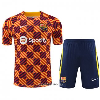 Trainingsanzug Barcelona Kurzarm 2023-2024 Gelb - Kurze Hose