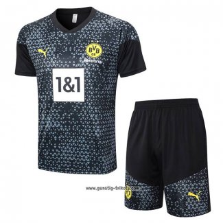 Trainingsanzug Borussia Dortmund Kurzarm 2023-2024 Schwarz - Kurze Hose