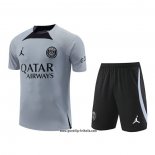 Trainingsanzug Paris Saint-Germain Jordan Kurzarm 2022-2023 Grau - Kurze Hose