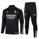 Sweatshirt Trainingsanzug Real Madrid 2023-2024 Schwarz y WeiB